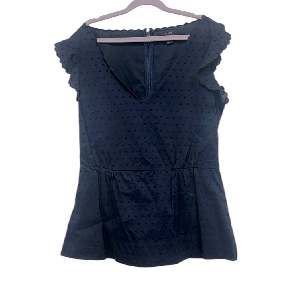 J. Crew Navy Blue Swiss dot blouse back zip flutter cap sleeve size 2 (3x $15) - Picture 4 of 15